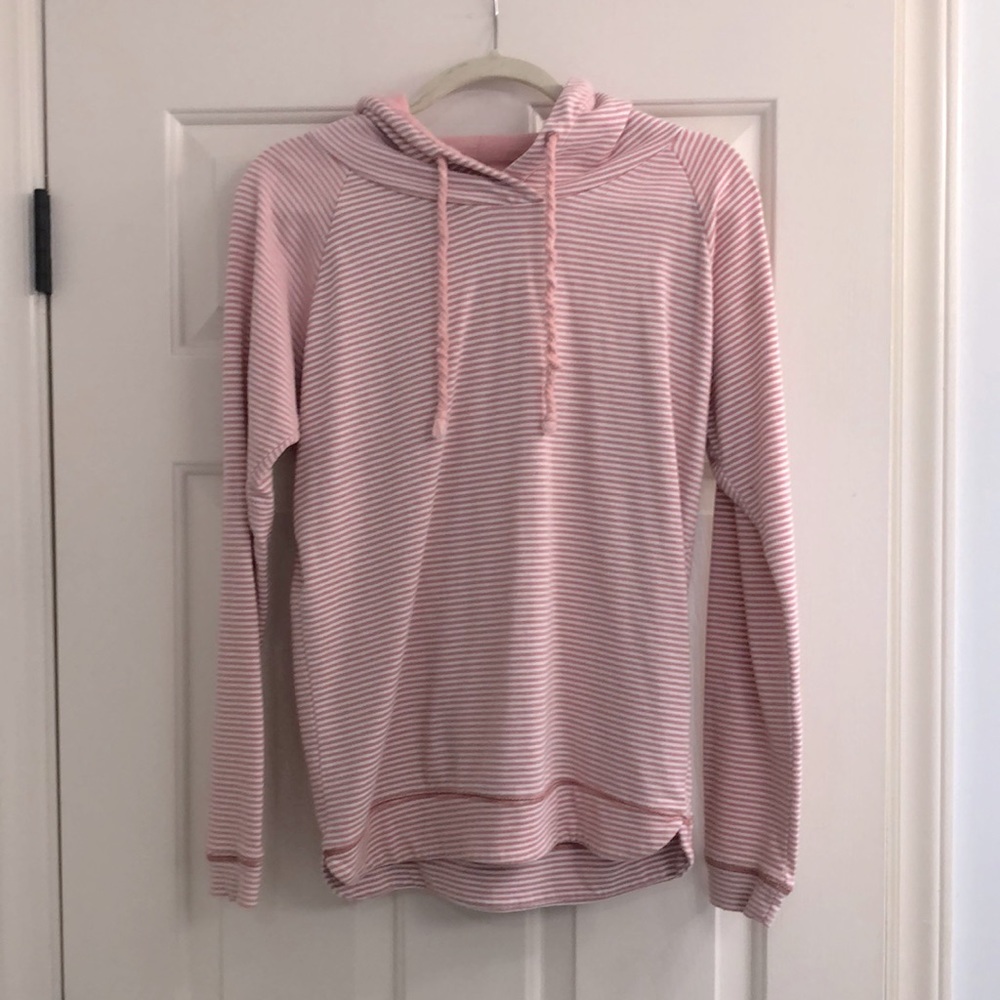 Pink and white striped hoodie